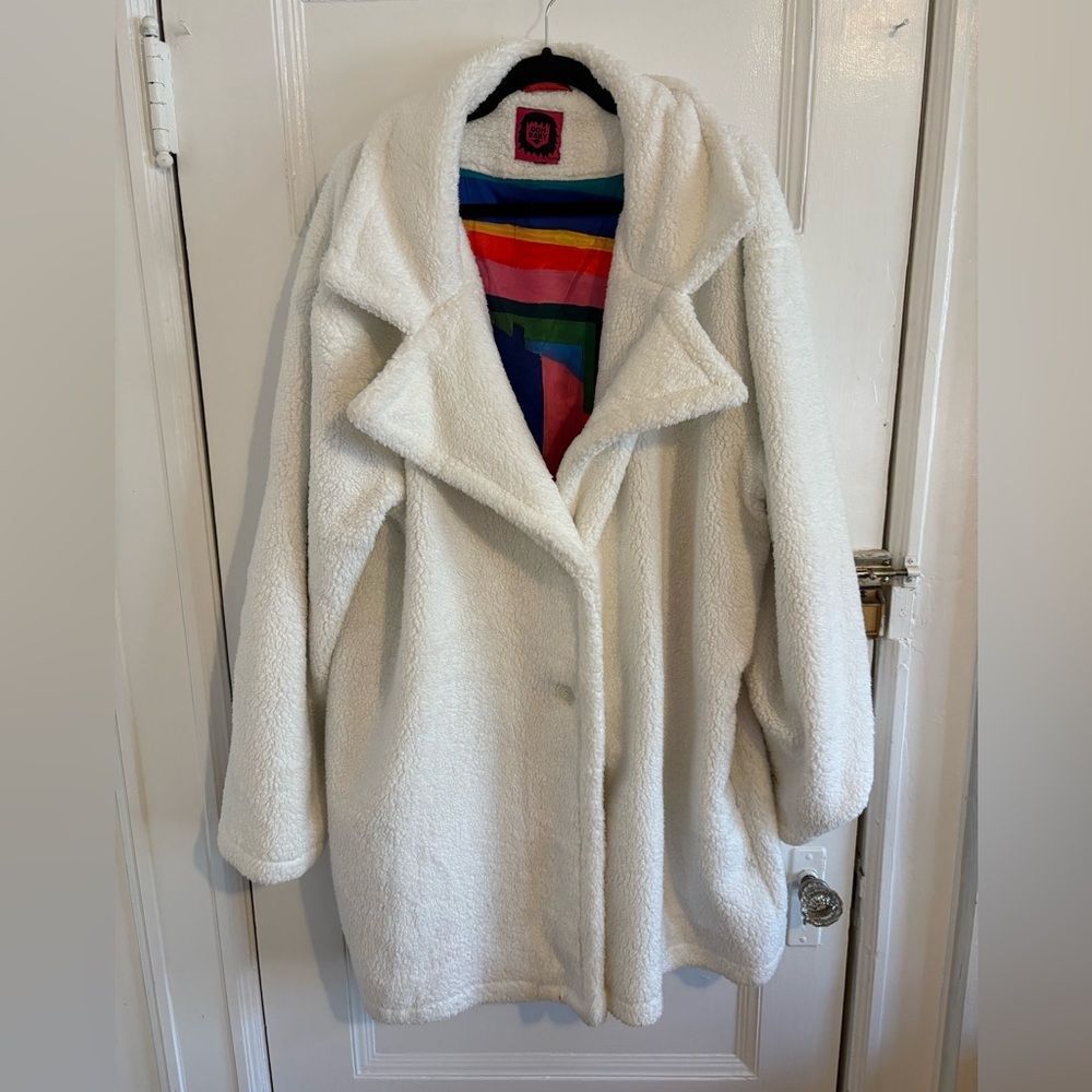 Multicolor Patchwork Teddy Jacket With White Lini… - image 2